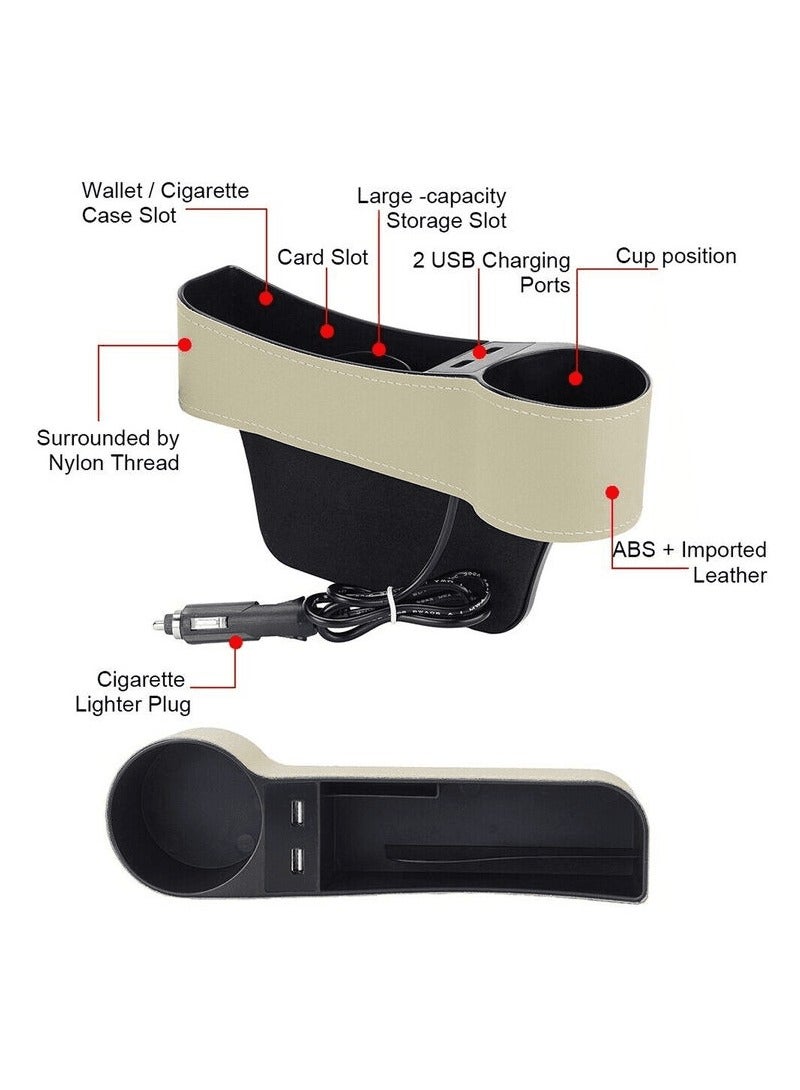 Multifunction Car Seat Pocket Phone Mount Organizer , Car Cup Holder Expander with PU Leather Cover Beige & Black 1 PC - Image 5