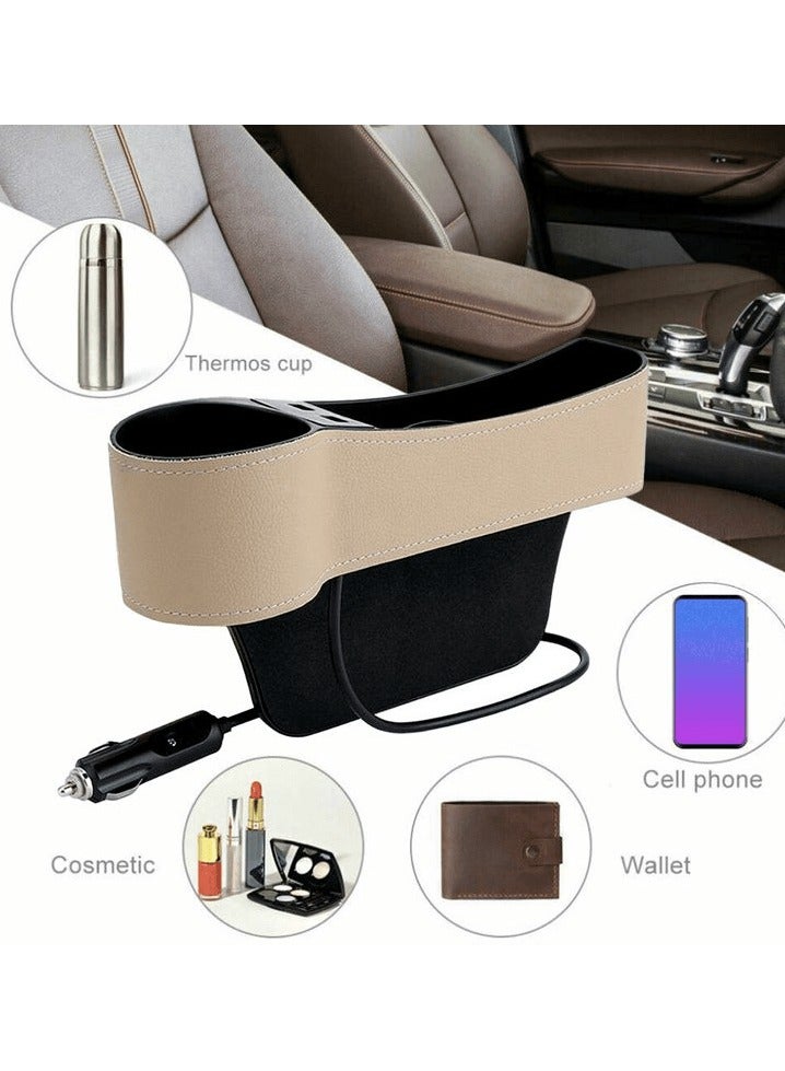 Multifunction Car Seat Pocket Phone Mount Organizer , Car Cup Holder Expander with PU Leather Cover Beige & Black 1 PC - Image 4