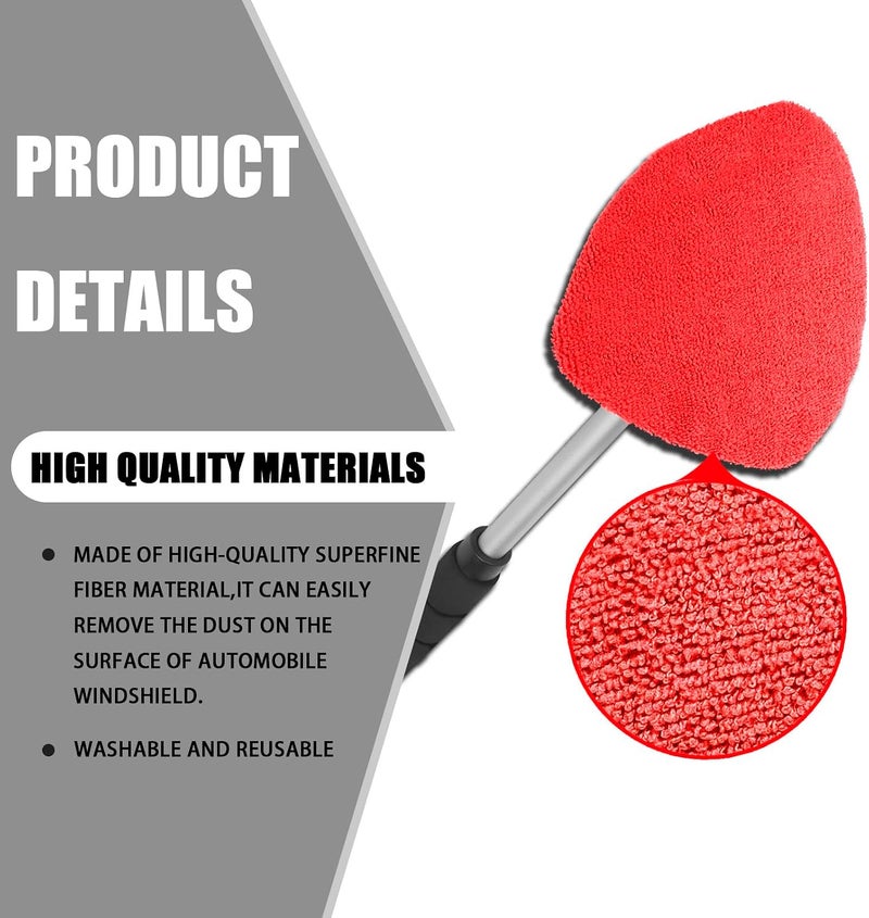 Couslcd Windshield Cleaner Tool - Portable Car Interior Window Cleaning Kit with Extendable Handle, 4 Microfiber Towel Pads, Auto Glass Wiper for Windshield, Universal for RV, SUV, Truck (Red) - Image 4