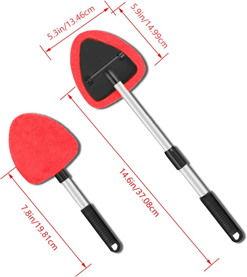 Couslcd Windshield Cleaner Tool - Portable Car Interior Window Cleaning Kit with Extendable Handle, 4 Microfiber Towel Pads, Auto Glass Wiper for Windshield, Universal for RV, SUV, Truck (Red) - Image 2