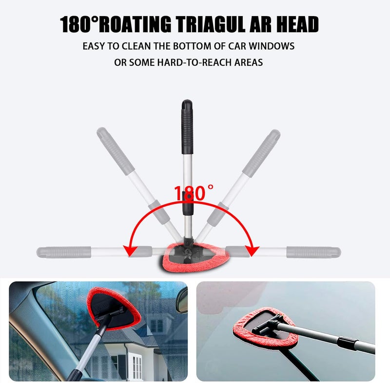 Couslcd Windshield Cleaner Tool - Portable Car Interior Window Cleaning Kit with Extendable Handle, 4 Microfiber Towel Pads, Auto Glass Wiper for Windshield, Universal for RV, SUV, Truck (Red) - Image 5