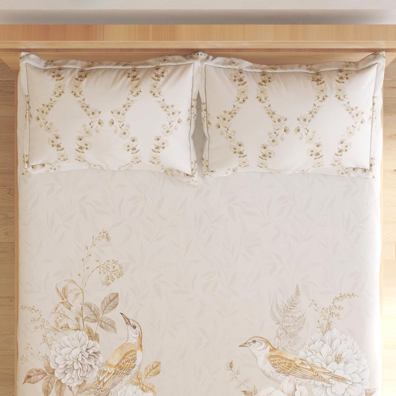 Home Centre Natura Capers Cotton 250TC Floral Print 3Pcs King Fitted Bedsheeet Set - Image 4