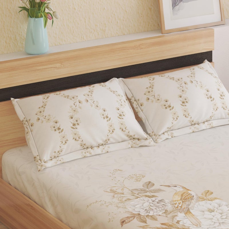 Home Centre Natura Capers Cotton 250TC Floral Print 3Pcs King Fitted Bedsheeet Set - Image 2