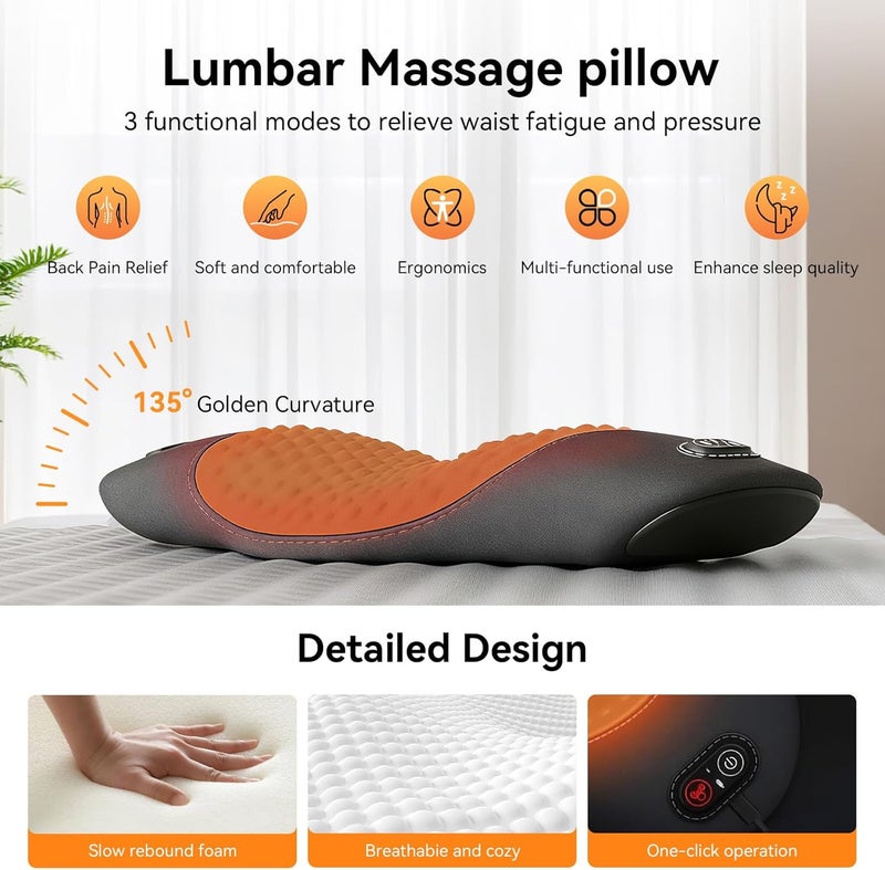 FWW 3 in 1 Electric Lumbar Support Pillow with Adjustable Height for Bed and Chair, Back Massager with Heat, Back Massager for Pain Relief Deep Tissue, Electric Lumbar Pillow with Heat Vibration Traction - Image 2