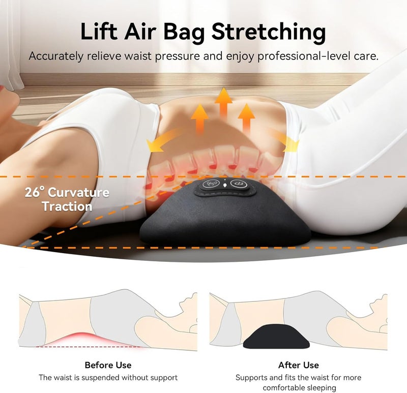 FWW 3 in 1 Electric Lumbar Support Pillow with Adjustable Height for Bed and Chair, Back Massager with Heat, Back Massager for Pain Relief Deep Tissue, Electric Lumbar Pillow with Heat Vibration Traction - Image 3