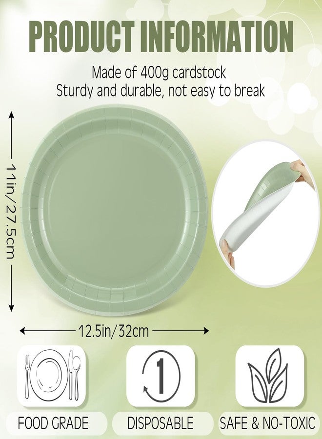 Hsei 100 Pcs Sage Green Oval Plates 10" x 12" Large Disposable Heavy Duty Paper Dinner Plates for Birthday Wedding Baby Shower Summer Tea Party Supplies - Image 2