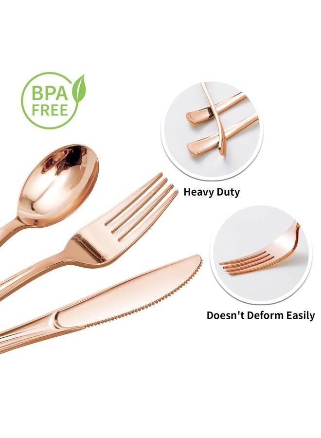 Goodluck 100 Pack Pre Rolled Rose Gold Plastic Silverware, Wrapped Cutlery Set with Napkin Include 100 Forks, 100 Knives, 100 Spoons and 100 Napkins, Fancy Disposable Silverware for Party, Wedding - Image 4