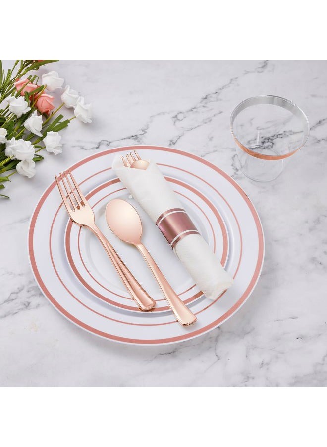 Goodluck 100 Pack Pre Rolled Rose Gold Plastic Silverware, Wrapped Cutlery Set with Napkin Include 100 Forks, 100 Knives, 100 Spoons and 100 Napkins, Fancy Disposable Silverware for Party, Wedding - Image 2