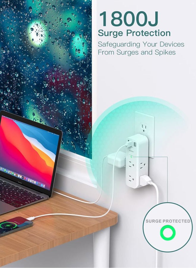 Addtam Surge Protector - Outlet Extender with Rotating and Multi Plug with 6 AC 3 USB Ports (1 USB C), 3-Sided Power Strip with Wall Adapter Charger for Home Travel Office, ETL Listed (1800J) - Image 4