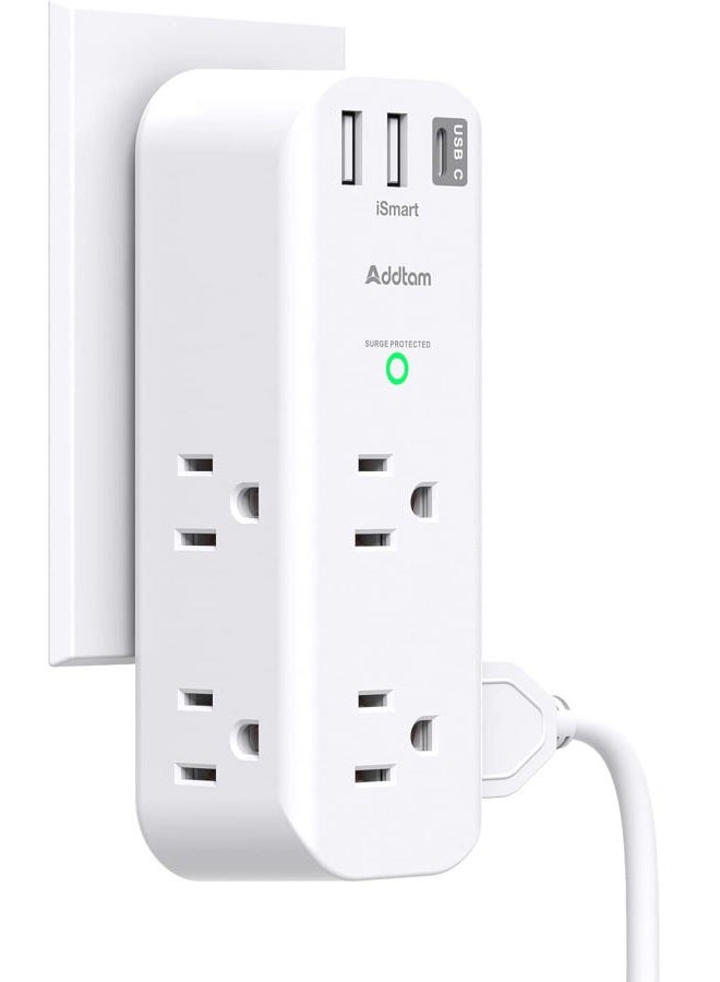 Addtam Surge Protector - Outlet Extender with Rotating and Multi Plug with 6 AC 3 USB Ports (1 USB C), 3-Sided Power Strip with Wall Adapter Charger for Home Travel Office, ETL Listed (1800J) - Image 1