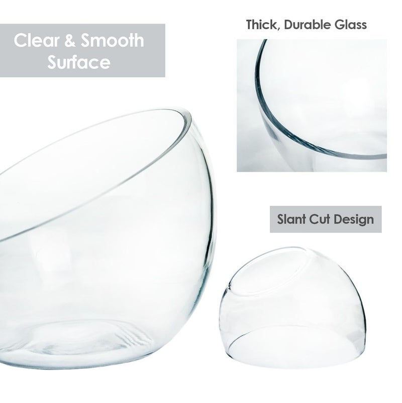 Craft And Party, Slant Cut Bowl Glass, Glass Fish Bowl Vase, 6" Height x 7" Width Fruit Jar, Candy Dish, Clear Terraium, Flower Centerpiece - Image 3