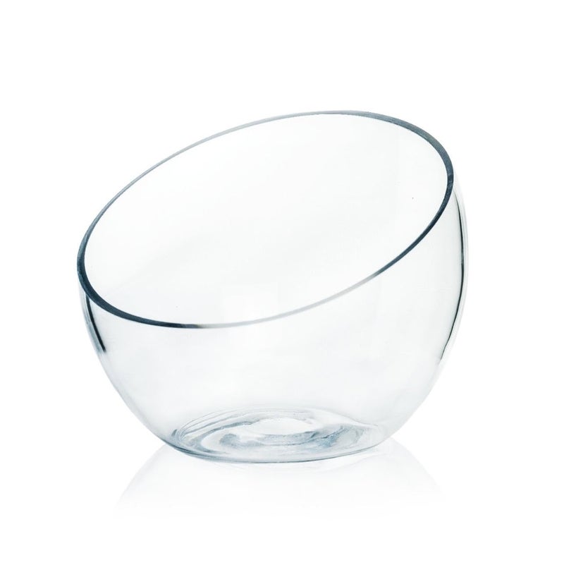 Craft And Party, Slant Cut Bowl Glass, Glass Fish Bowl Vase, 6" Height x 7" Width Fruit Jar, Candy Dish, Clear Terraium, Flower Centerpiece - Image 1