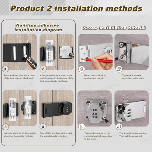 Sunkizzrs® 3-Digit Password Wardrobe Lock—Keyless Household Cabinet Locks—Combination Lock for Showcase—Zinc Alloy Twist Knob Hasp Latch Lock for Kitchen Drawers/Cabinets/Cupboard (Black, 3 Inch) - Image 4