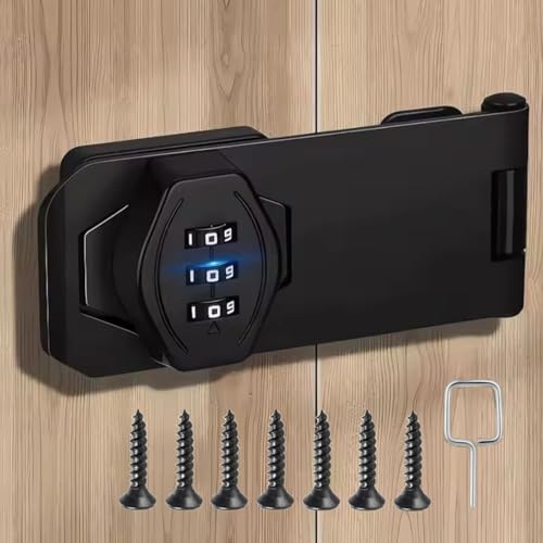 Sunkizzrs® 3-Digit Password Wardrobe Lock—Keyless Household Cabinet Locks—Combination Lock for Showcase—Zinc Alloy Twist Knob Hasp Latch Lock for Kitchen Drawers/Cabinets/Cupboard (Black, 3 Inch) - Image 1