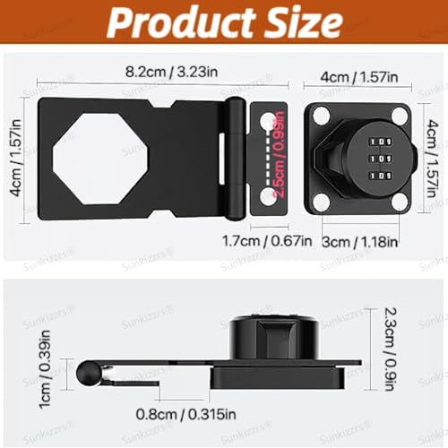 Sunkizzrs® 3-Digit Password Wardrobe Lock—Keyless Household Cabinet Locks—Combination Lock for Showcase—Zinc Alloy Twist Knob Hasp Latch Lock for Kitchen Drawers/Cabinets/Cupboard (Black, 3 Inch) - Image 2