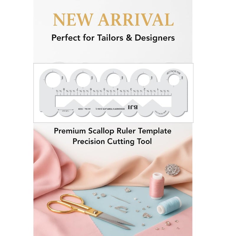 LECRAFT 6-in-1 Transparent Sewing Ruler, Professional Tailoring Template Scale with Scallop, Circle and Zigzag Patterns for Dress Making, Quilting and Pattern Design - Image 4