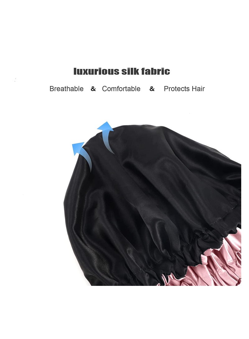 ORiTi قبعة استحمام للنساء، قبعة استحمام مبطنة بالحرير الفاخر، قابلة للغسل في الغسالة، حجم قابل للتعديل وقابل لإعادة الاستخدام، قبعة استحمام كبيرة من الساتان لجميع أنواع الشعر - Image 4