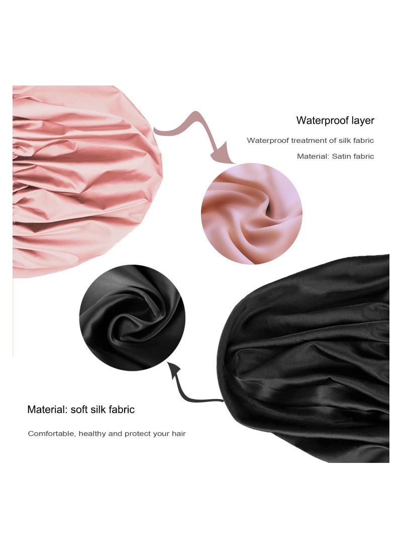 ORiTi قبعة استحمام للنساء، قبعة استحمام مبطنة بالحرير الفاخر، قابلة للغسل في الغسالة، حجم قابل للتعديل وقابل لإعادة الاستخدام، قبعة استحمام كبيرة من الساتان لجميع أنواع الشعر - Image 2
