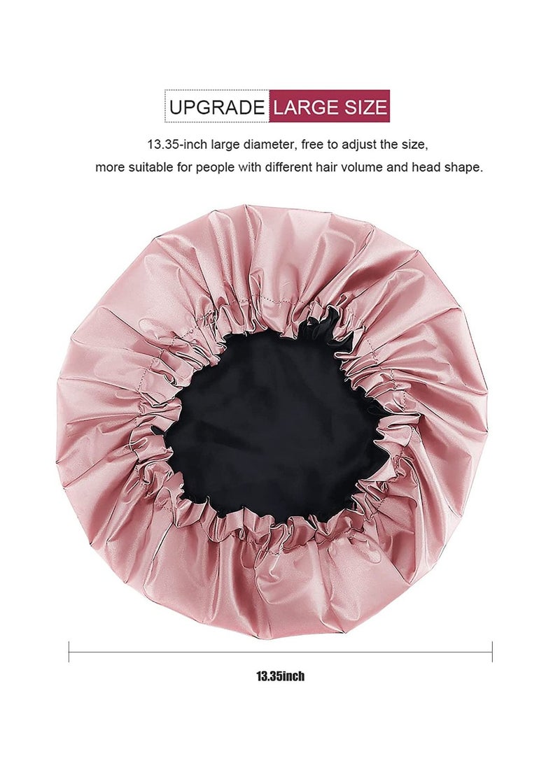 ORiTi قبعة استحمام للنساء، قبعة استحمام مبطنة بالحرير الفاخر، قابلة للغسل في الغسالة، حجم قابل للتعديل وقابل لإعادة الاستخدام، قبعة استحمام كبيرة من الساتان لجميع أنواع الشعر - Image 3
