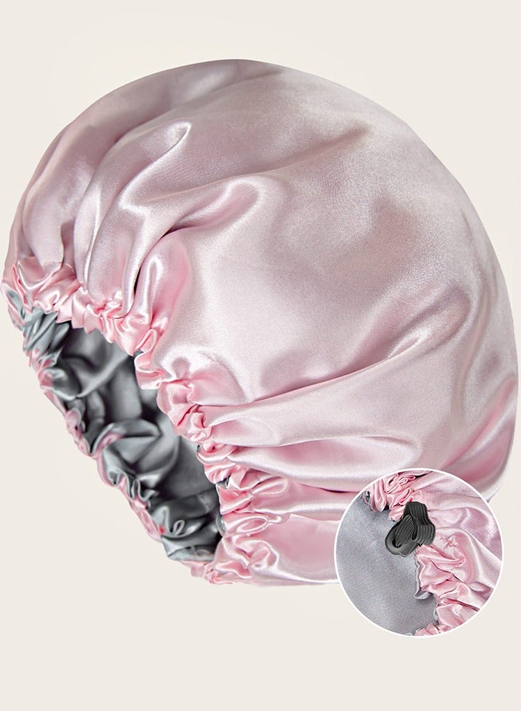 ORiTi قبعة استحمام للنساء، قبعة استحمام مبطنة بالحرير الفاخر، قابلة للغسل في الغسالة، حجم قابل للتعديل وقابل لإعادة الاستخدام، قبعة استحمام كبيرة من الساتان لجميع أنواع الشعر - Image 1