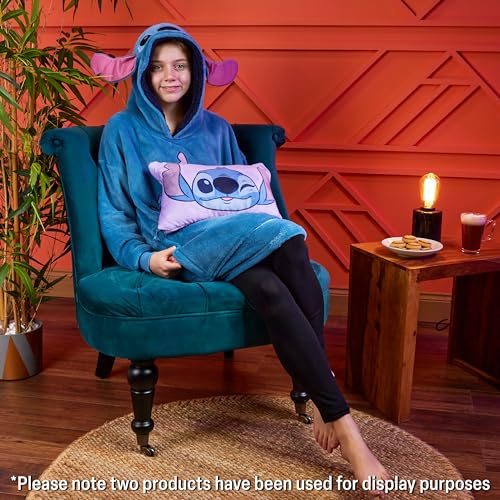 Disney Stitch 2in1 Blanket Hoodie for Kids Oversized Fleece Pullover with Sherpa Hood Folds into Travel Cushion Wearable Hoodie Blanket Loungewear Gift for Girls Boys Blue Stitch - Image 3