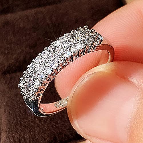 RKKOJJO 925 Sterling Silver Shiny Full Diamond Gemstone Ring Cubic Zirconia Rings CZ Diamond Multi Row Ring Eternity Engagement Wedding Band Ring for Women (US Code 8) - Image 1
