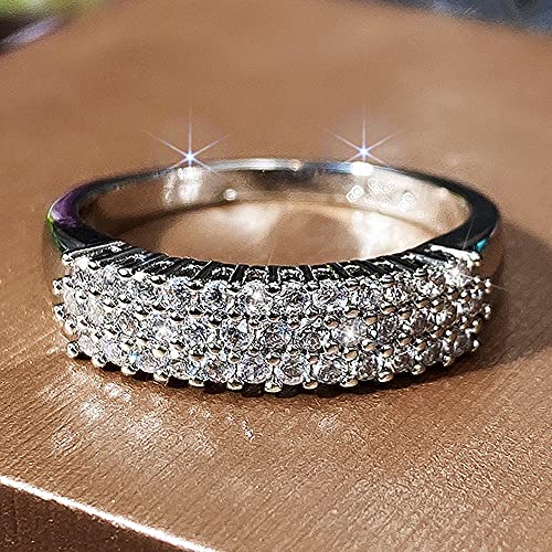 RKKOJJO 925 Sterling Silver Shiny Full Diamond Gemstone Ring Cubic Zirconia Rings CZ Diamond Multi Row Ring Eternity Engagement Wedding Band Ring for Women (US Code 8) - Image 3