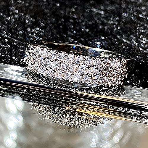 RKKOJJO 925 Sterling Silver Shiny Full Diamond Gemstone Ring Cubic Zirconia Rings CZ Diamond Multi Row Ring Eternity Engagement Wedding Band Ring for Women (US Code 8) - Image 4
