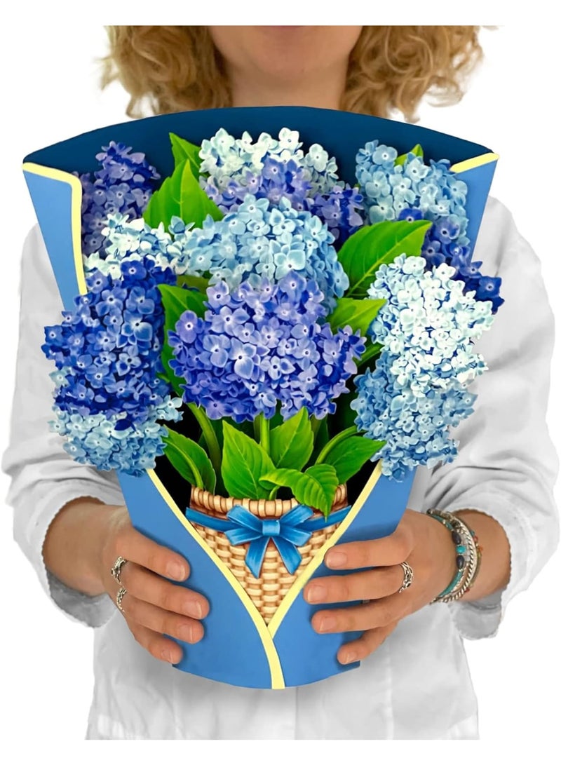 Zikra 3D Flower Bouquet Pop Up Cards, Paper Greeting Cards with Note Card and Envelope, 12" Nantucket Hydrangeas Birthday Anniversary Get Well Gifts for Women - Image 1