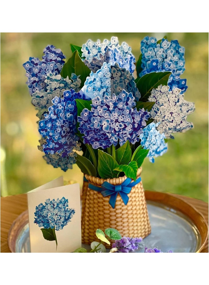 Zikra 3D Flower Bouquet Pop Up Cards, Paper Greeting Cards with Note Card and Envelope, 12" Nantucket Hydrangeas Birthday Anniversary Get Well Gifts for Women - Image 2
