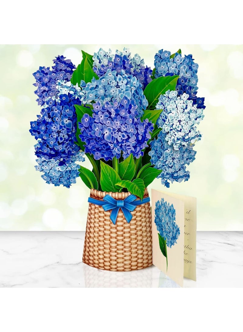 Zikra 3D Flower Bouquet Pop Up Cards, Paper Greeting Cards with Note Card and Envelope, 12" Nantucket Hydrangeas Birthday Anniversary Get Well Gifts for Women - Image 5