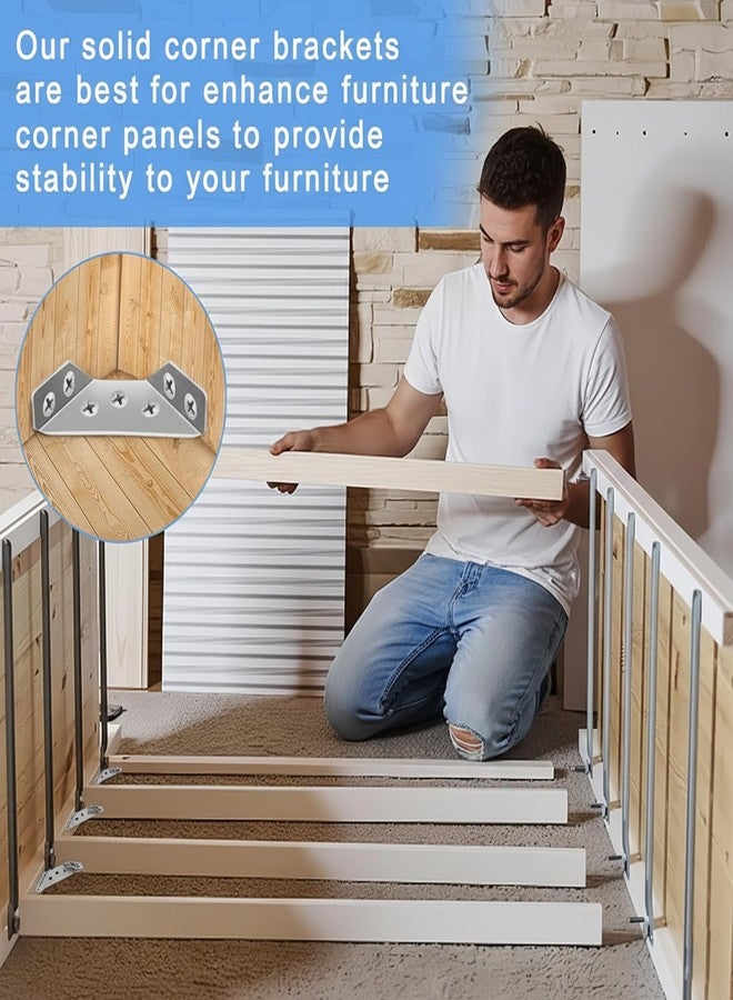 Suny Smiling 50Pcs Stainless Steel Corner Brackets with Screws, Metal Angle Brackets, Corner Braces for Wood Furniture, Cabinets, Shelves & More - Corner Connectors for Reinforcing & Repairing - Image 3