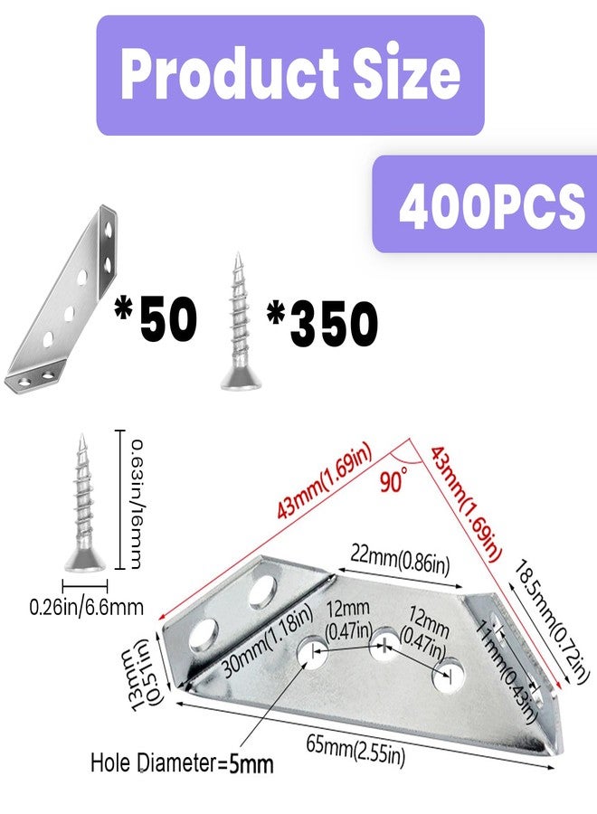 Suny Smiling 50Pcs Stainless Steel Corner Brackets with Screws, Metal Angle Brackets, Corner Braces for Wood Furniture, Cabinets, Shelves & More - Corner Connectors for Reinforcing & Repairing - Image 2