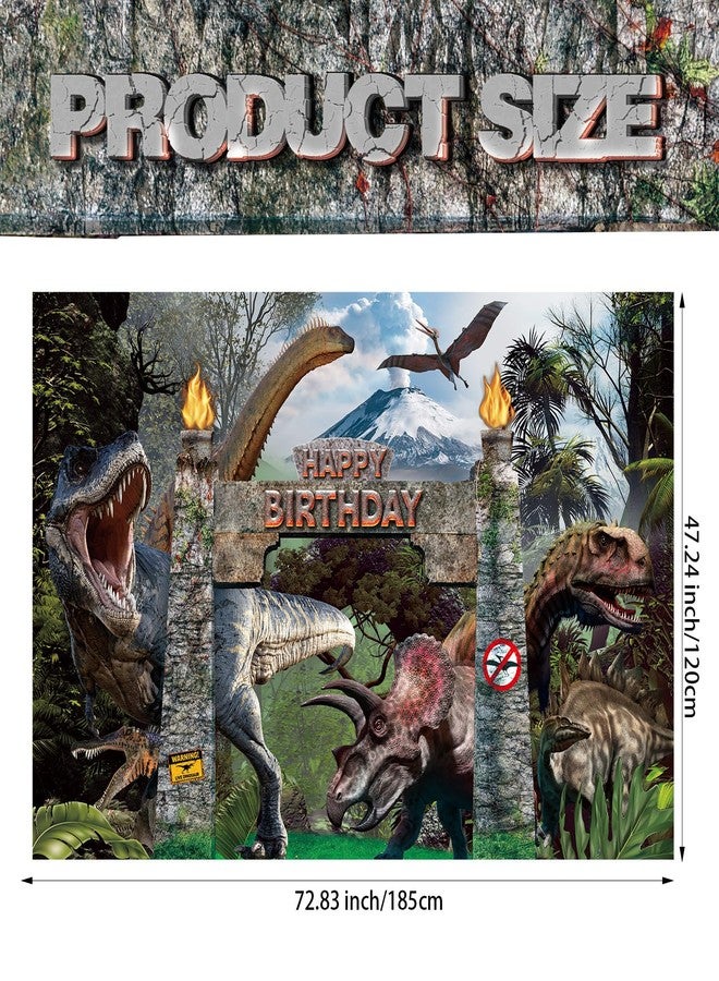 snaxuda Dinosaur Birthday Backdrop Dino Photo Banner 72.8X 47.24 Inch Dinosaur Photography Background Happy Birthday Background for Dino Theme Birthday Party Photo Prop Decor - Image 2