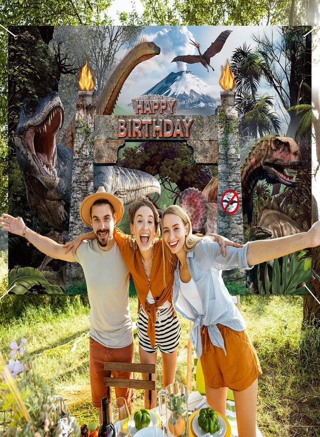 snaxuda Dinosaur Birthday Backdrop Dino Photo Banner 72.8X 47.24 Inch Dinosaur Photography Background Happy Birthday Background for Dino Theme Birthday Party Photo Prop Decor - Image 3