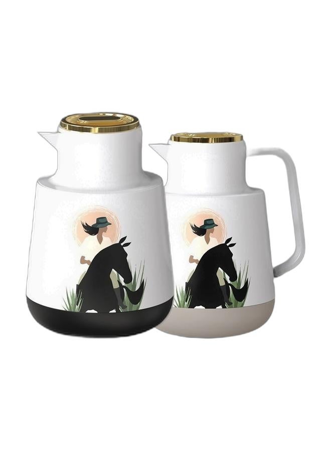 يولو عبوة من قطعتين - ترمس فاخر للشاي والقهوة بسعة 1 لتر | تصميم أنيق برسومات فنية رائعة | يحافظ على درجة الحرارة لفترة طويلة | متوفر باللونين الأسود والرمادي - Image 1