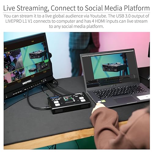 FEELWORLD LIVEPRO L1 V1 Multi Camera Video Mixer Switcher 2 Inch LCD Display 4 x HDMI Inputs USB 3.0 Output Format Real Time Production Live Streaming Lightweight - Image 2