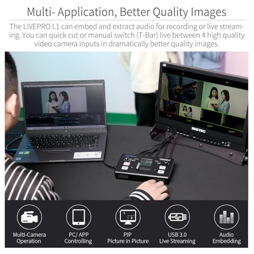 FEELWORLD LIVEPRO L1 V1 Multi Camera Video Mixer Switcher 2 Inch LCD Display 4 x HDMI Inputs USB 3.0 Output Format Real Time Production Live Streaming Lightweight - Image 4
