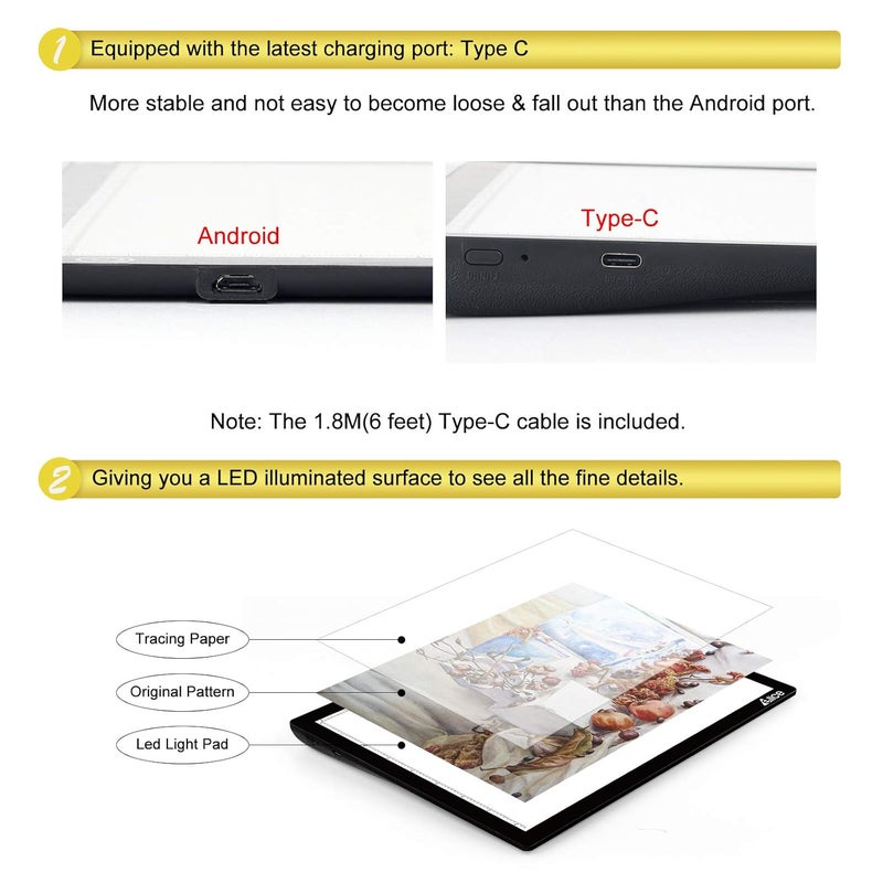 Elice LED Light Pad, A4 Wireless Battery Powered Light Pad Artcraft Tracing Pad Light Box Dimmable Brightness Rechargeable Light Board for Artists Drawing Sketching Animation Stencilling X-ray Viewing - Image 5