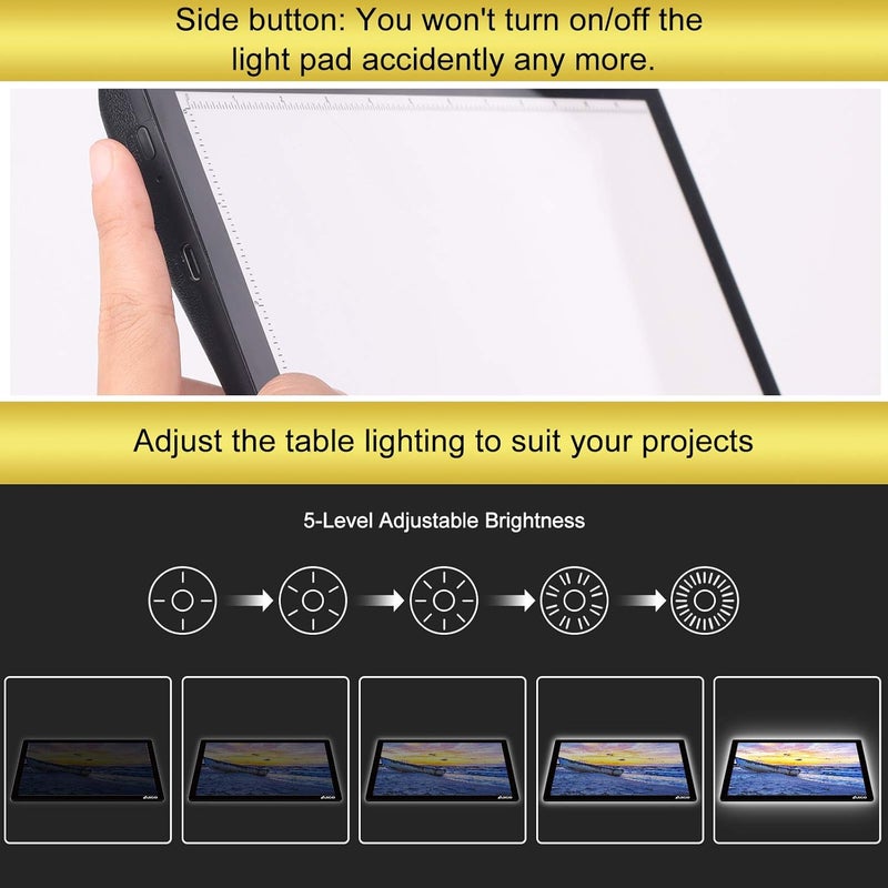 Elice LED Light Pad, A4 Wireless Battery Powered Light Pad Artcraft Tracing Pad Light Box Dimmable Brightness Rechargeable Light Board for Artists Drawing Sketching Animation Stencilling X-ray Viewing - Image 3