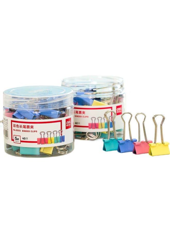 Deli 80 Pieces 19Mm Colorful Long Tail Clips, 5# Small Metal Binder Clips For Bills And Documents, Office Supplies, 40 Pieces/Tube, 33426 - Image 2