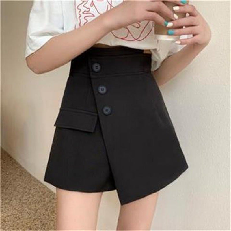 Plus Size A-Line Skirt Slimming High Waist Irregular Black Black 