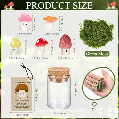 Cinnvoice 35 Sets Positive Mushroom Bulk Employee Appreciation Gift Pocket Hug Luminous Resin Inspirational Card Glass Bottle Emotional Ghost Graduation Thank You Gift for Teacher NurseMushroom - Image 3