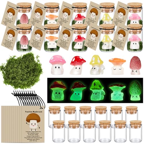 Cinnvoice 35 Sets Positive Mushroom Bulk Employee Appreciation Gift Pocket Hug Luminous Resin Inspirational Card Glass Bottle Emotional Ghost Graduation Thank You Gift for Teacher NurseMushroom - Image 1