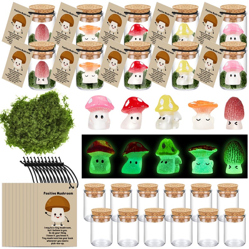 Cinnvoice 35 Sets Positive Mushroom Bulk Employee Appreciation Gift Pocket Hug Luminous Resin Inspirational Card Glass Bottle Emotional Ghost Graduation Thank You Gift for Teacher NurseMushroom - Image 2
