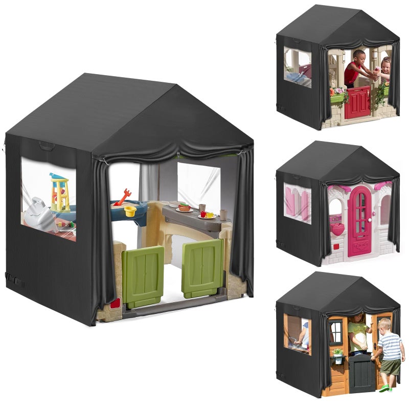 Iceberg Elf Playhouse Cover 56 L X 56 W X 62 H Suitable for Outdoor Step2 Playhouse and Other Brands of Playhouses of The Same Size Black Transparent Window with Zipper 640D Waterproof Oxford Fabric - Image 2