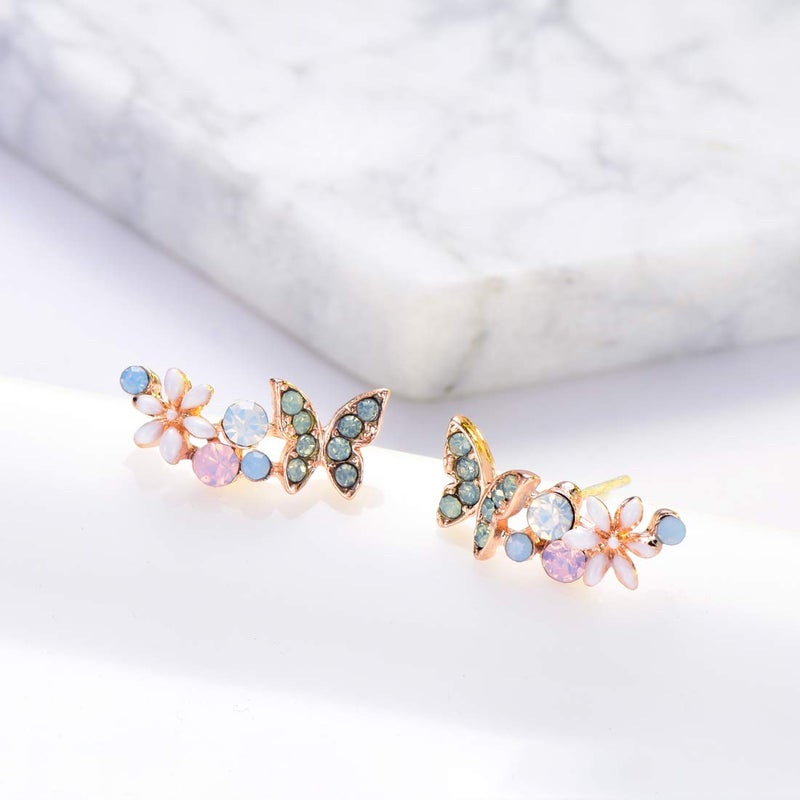 YOQUCOL Clear AB Multiple Colors Austrian Crystal Butterfly Cute Earrings Ear Vine Wrap For Women - Image 3
