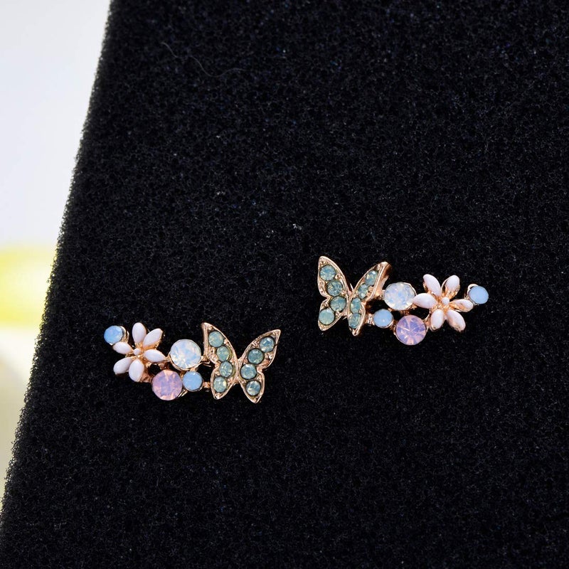 YOQUCOL Clear AB Multiple Colors Austrian Crystal Butterfly Cute Earrings Ear Vine Wrap For Women - Image 4