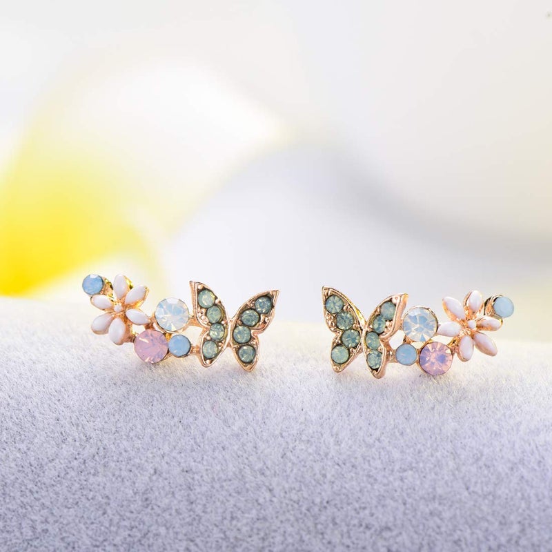 YOQUCOL Clear AB Multiple Colors Austrian Crystal Butterfly Cute Earrings Ear Vine Wrap For Women - Image 2