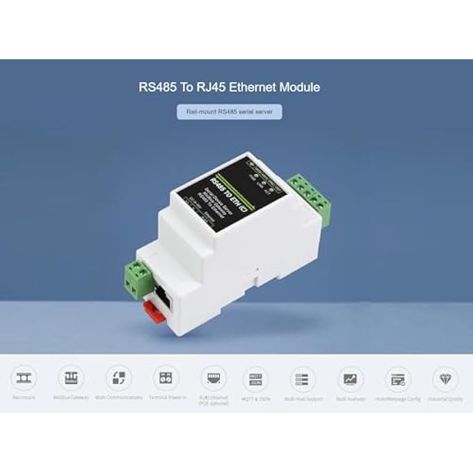 rayihni RS485 TO RJ45 ETHERNET INDUSTRIAL SERIAL SERVER, TCP/IP TO SERIAL, RS485 ETH BI-DIRECTIONAL DATA TRANSMISSION, SUPPORT RAIL-MOUNT MODBUS GATEWAY WITH ELECTRICAL ISOLATION, RAIL-MOUNT SUPPORT - Image 2